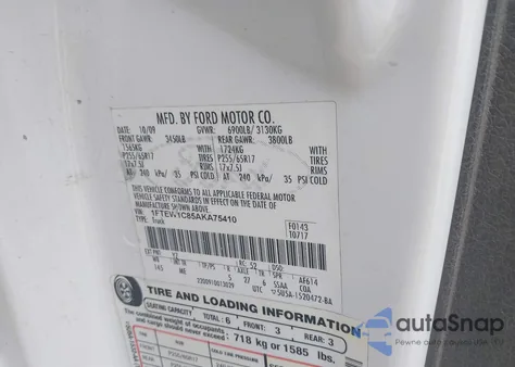 2010 Ford F-150 Fx2 Sport/Xl/Xlt из США, поврежденный, VIN 1FTEW1C85AKA75410